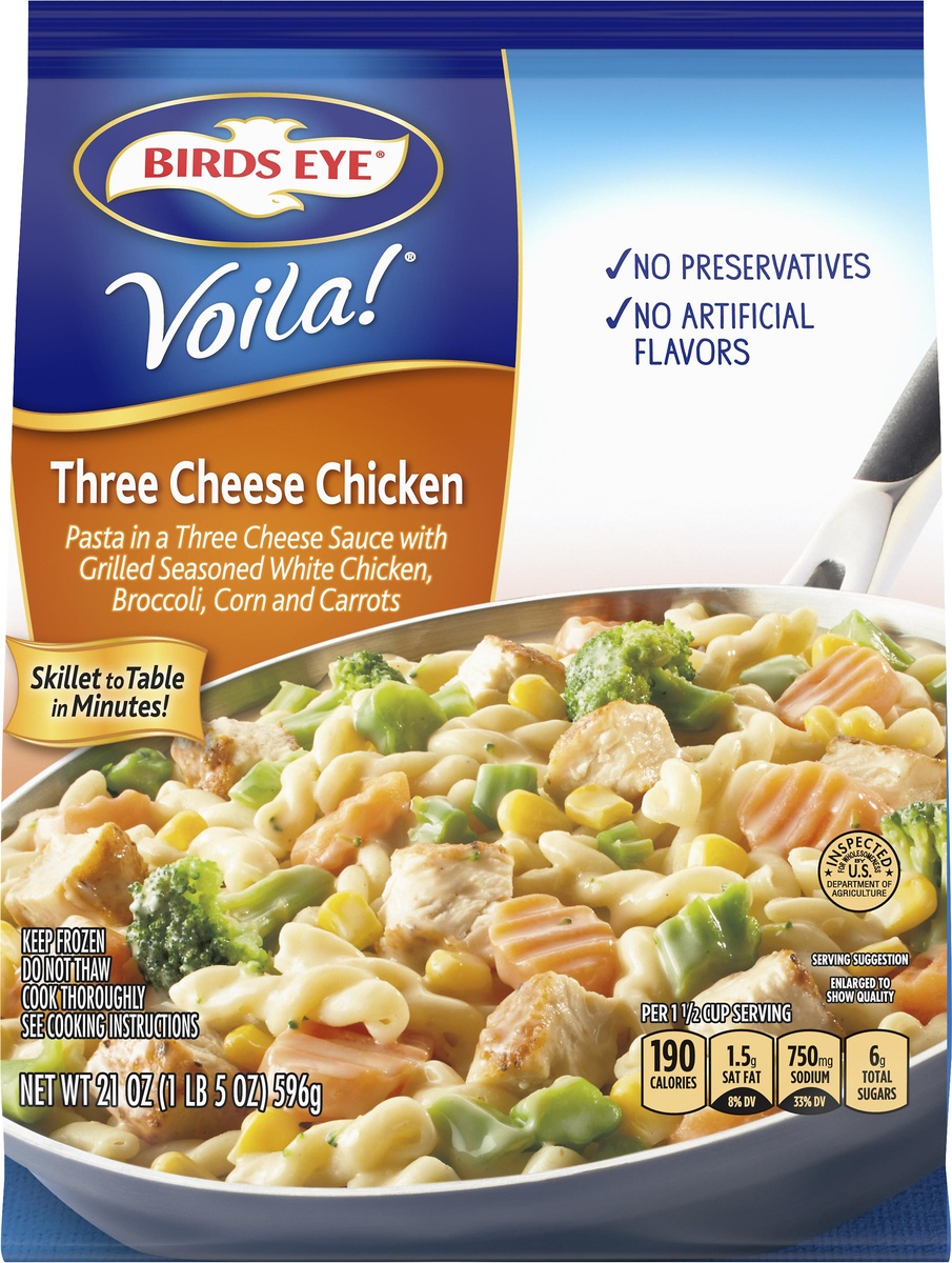 slide 5 of 7, Birds Eye Voila! Three Cheese Chicken Frozen Meal, 21 OZ Bag, 21 oz