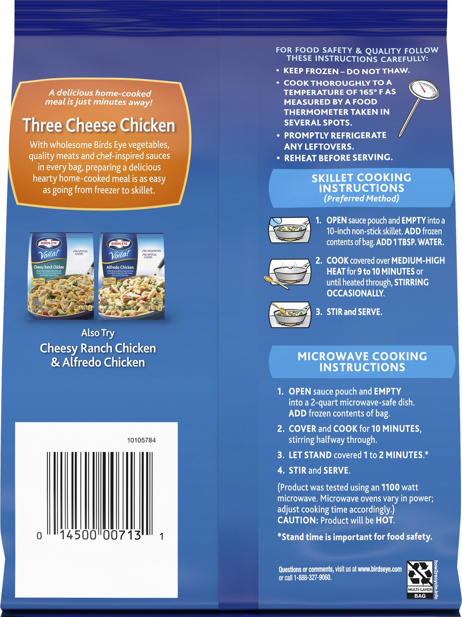 slide 4 of 7, Birds Eye Voila! Three Cheese Chicken Frozen Meal, 21 OZ Bag, 21 oz