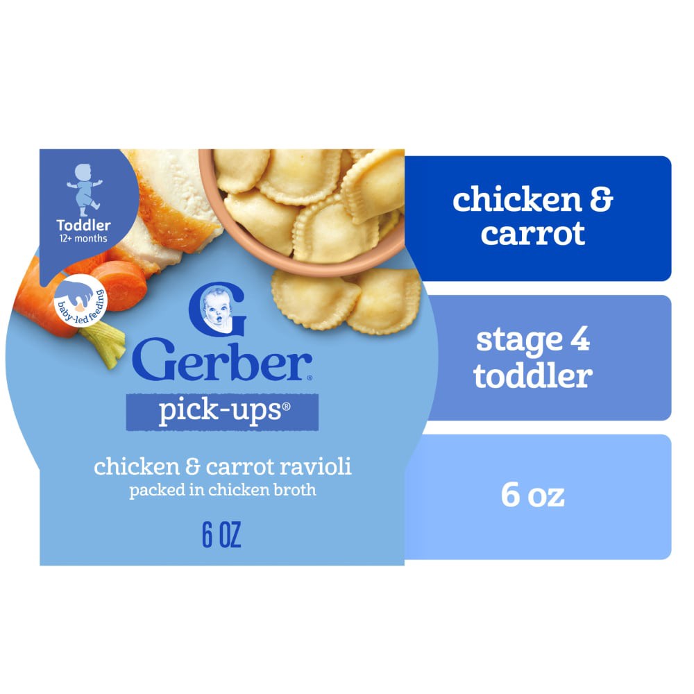 slide 6 of 6, Gerber Pasta Pick-Ups, Chicken and Carrot Ravioli Packed in Chicken Broth Tray, 1 ct