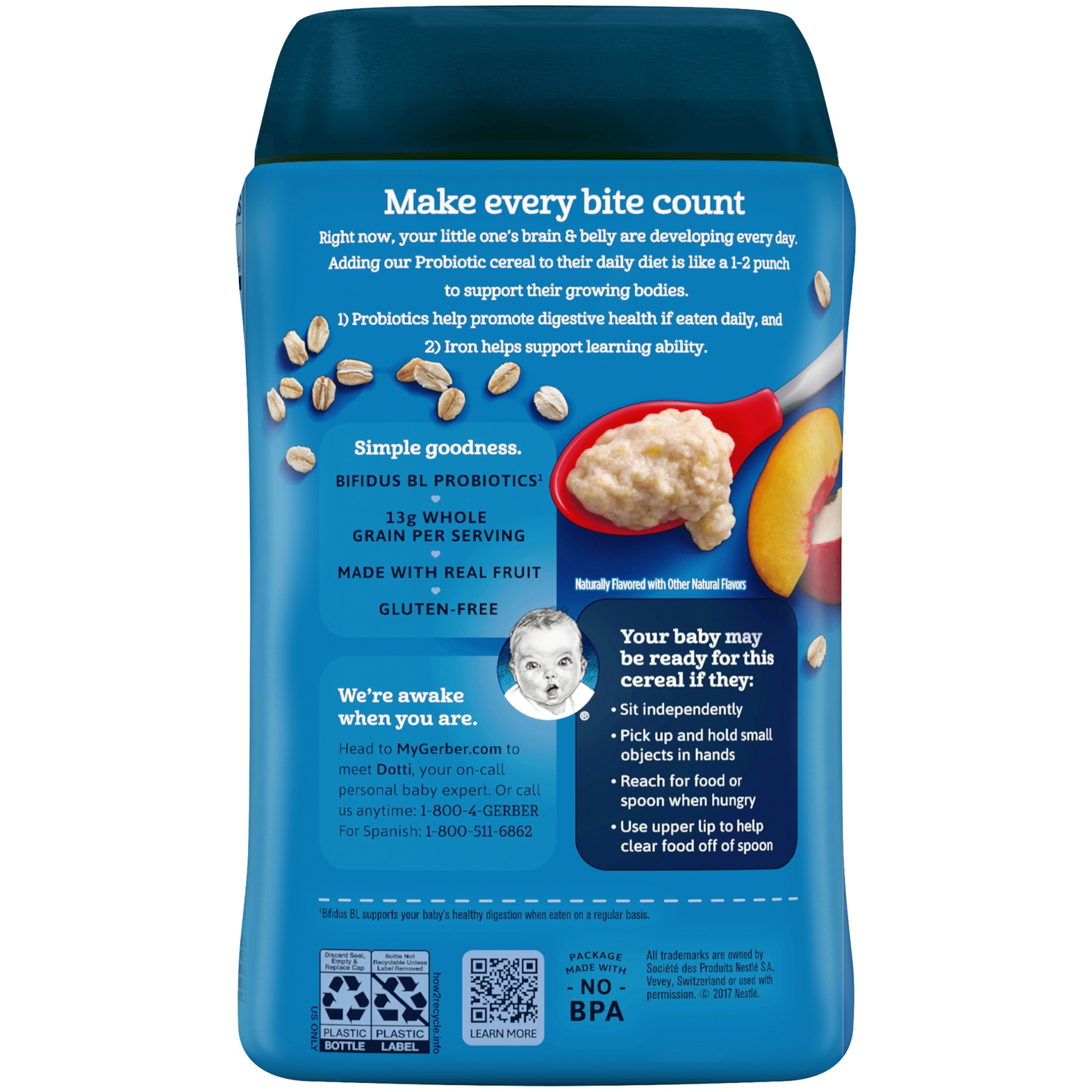 slide 7 of 8, Gerber 2nd Foods Oatmeal Peach, Apple & Carrot, 8 oz