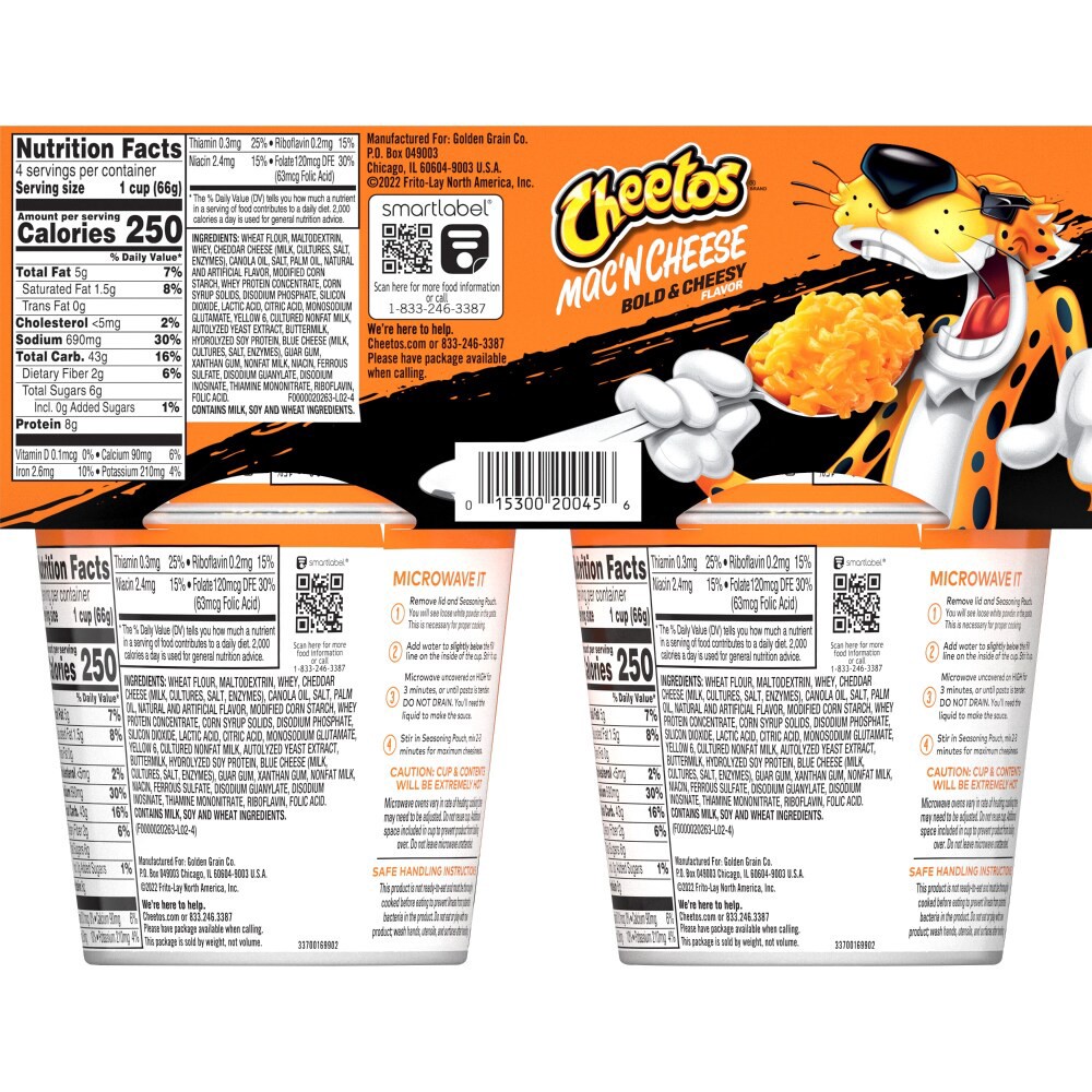 slide 3 of 5, Cheetos Bold & Cheesy Flavor Mac'n Cheese 4 - 2.32 oz Packages, 4 ct