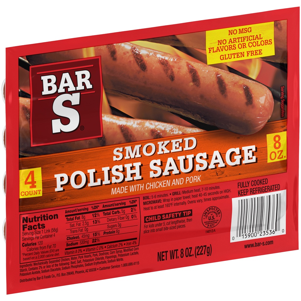 slide 3 of 7, Bar-S Skinless Polish Sausage, 8 oz