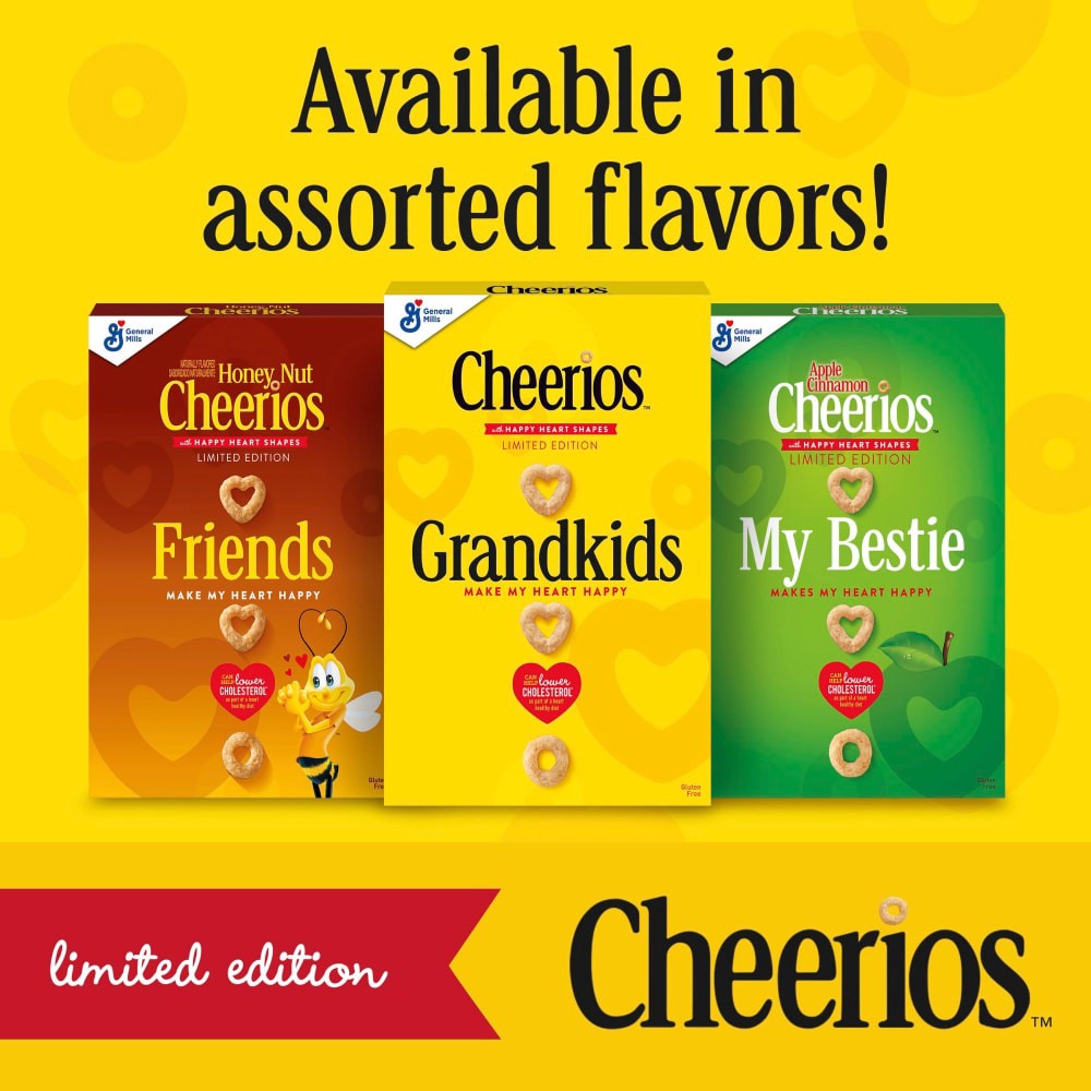 slide 6 of 6, Cheerios Cereal, Limited Edition Happy Heart Shapes, Heart Healthy Cereal with Whole Grain Oats, Giant Size, 20 oz, 20 oz