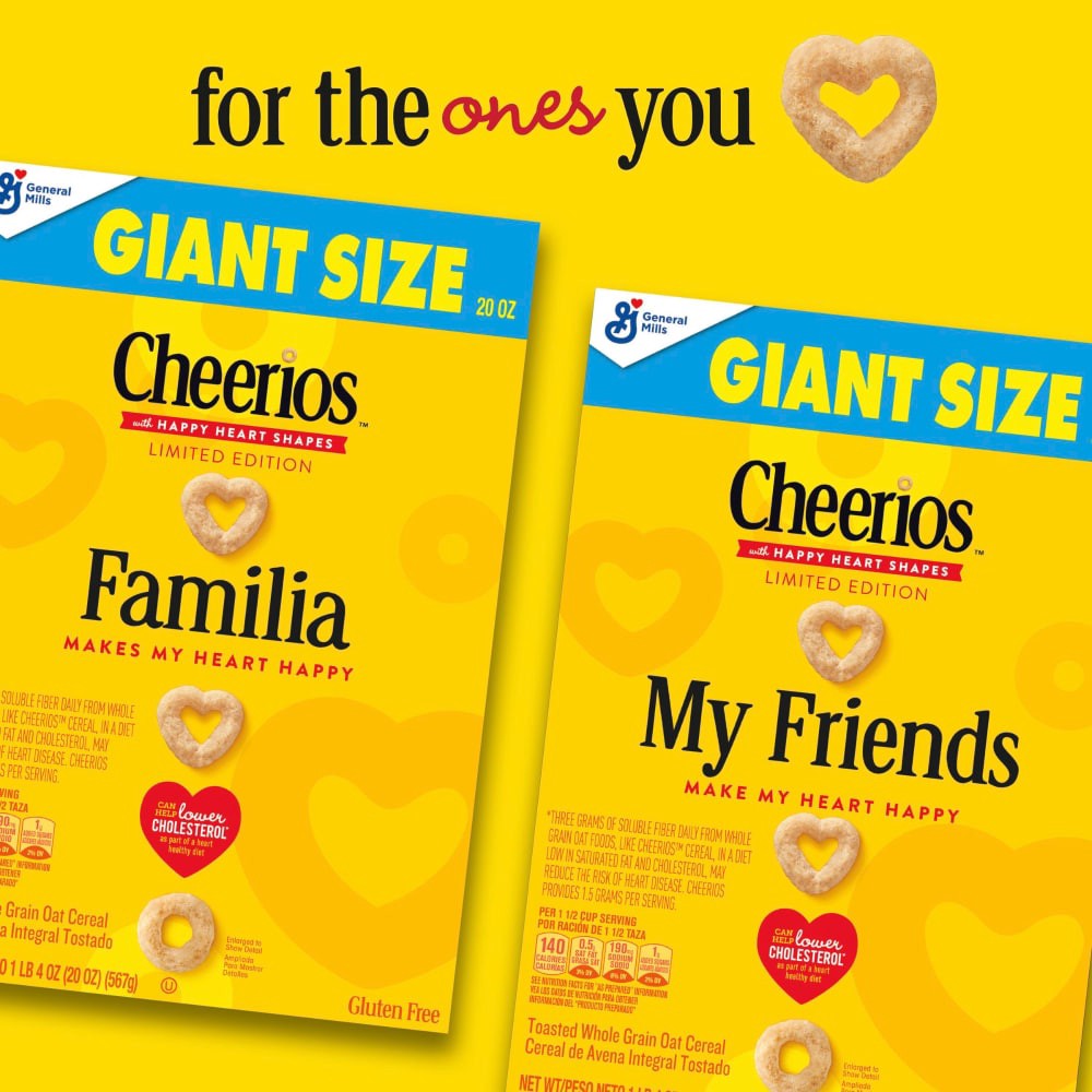 slide 4 of 6, Cheerios Cereal, Limited Edition Happy Heart Shapes, Heart Healthy Cereal with Whole Grain Oats, Giant Size, 20 oz, 20 oz