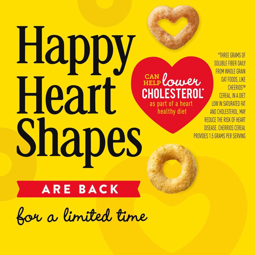 slide 3 of 6, Cheerios Cereal, Limited Edition Happy Heart Shapes, Heart Healthy Cereal with Whole Grain Oats, Giant Size, 20 oz, 20 oz