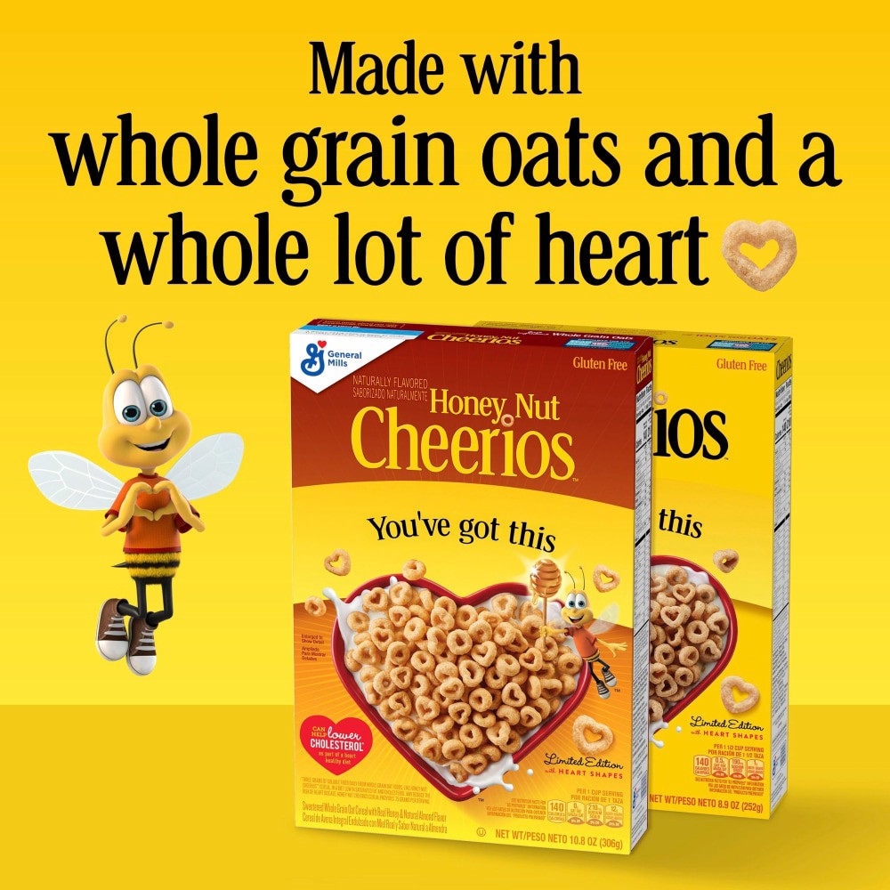 slide 4 of 6, Cheerios Cereal, Limited Edition Happy Heart Shapes, Heart Healthy Cereal with Whole Grain Oats, Giant Size, 20 oz, 20 oz