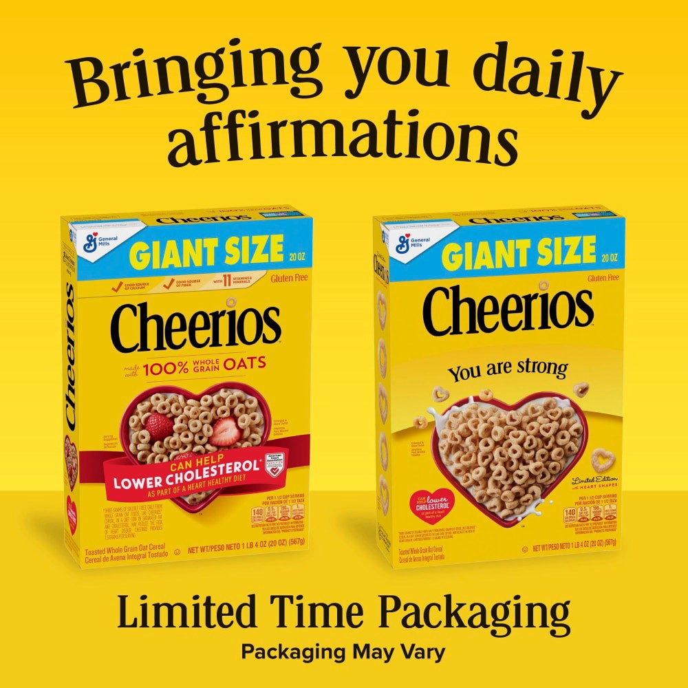 slide 5 of 6, Cheerios Cereal, Limited Edition Happy Heart Shapes, Heart Healthy Cereal with Whole Grain Oats, Giant Size, 20 oz, 20 oz