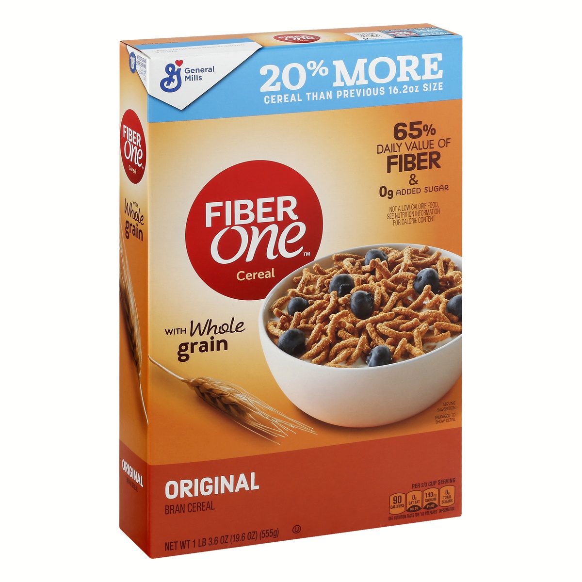 slide 10 of 10, Fiber One Cereal, Original Bran, High Fiber Cereal Made with Whole Grain, 19.6 oz, 19.6 oz