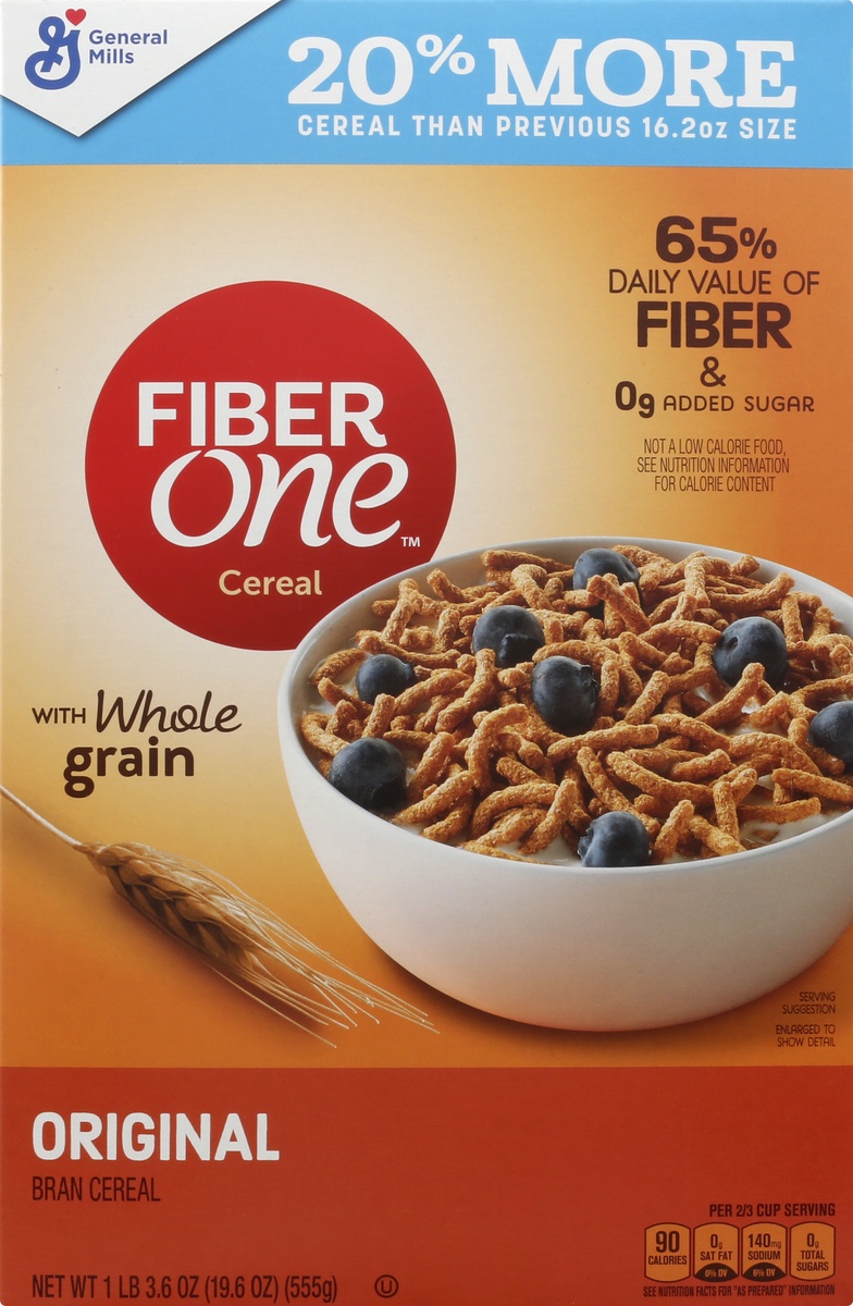 slide 4 of 10, Fiber One Cereal, Original Bran, High Fiber Cereal Made with Whole Grain, 19.6 oz, 19.6 oz