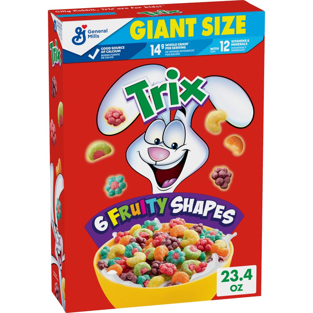 slide 3 of 6, Trix Breakfast Cereal, 6 Fruity Shapes, Made with Whole Grain, Giant Size, 23.4 oz, 23.4 oz