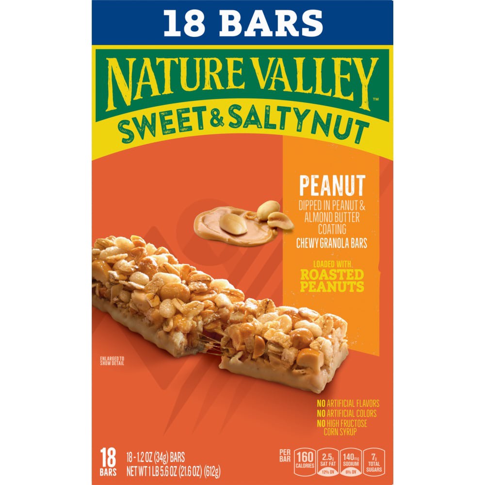 slide 5 of 6, Nature Valley Granola Bars, Sweet and Salty Nut, Peanut, 18 Bars, 21.6 OZ, 18 ct