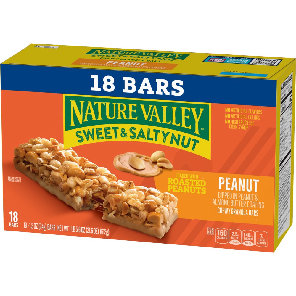 slide 2 of 6, Nature Valley Granola Bars, Sweet and Salty Nut, Peanut, 18 Bars, 21.6 OZ, 18 ct