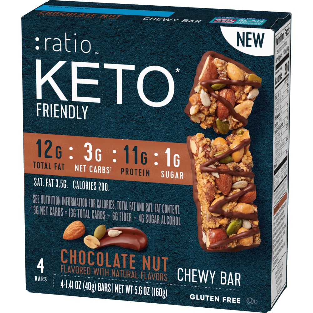 slide 2 of 6, :ratio Keto Friendly Chocolate Nut Chewy Bars 4 Count, 4 ct