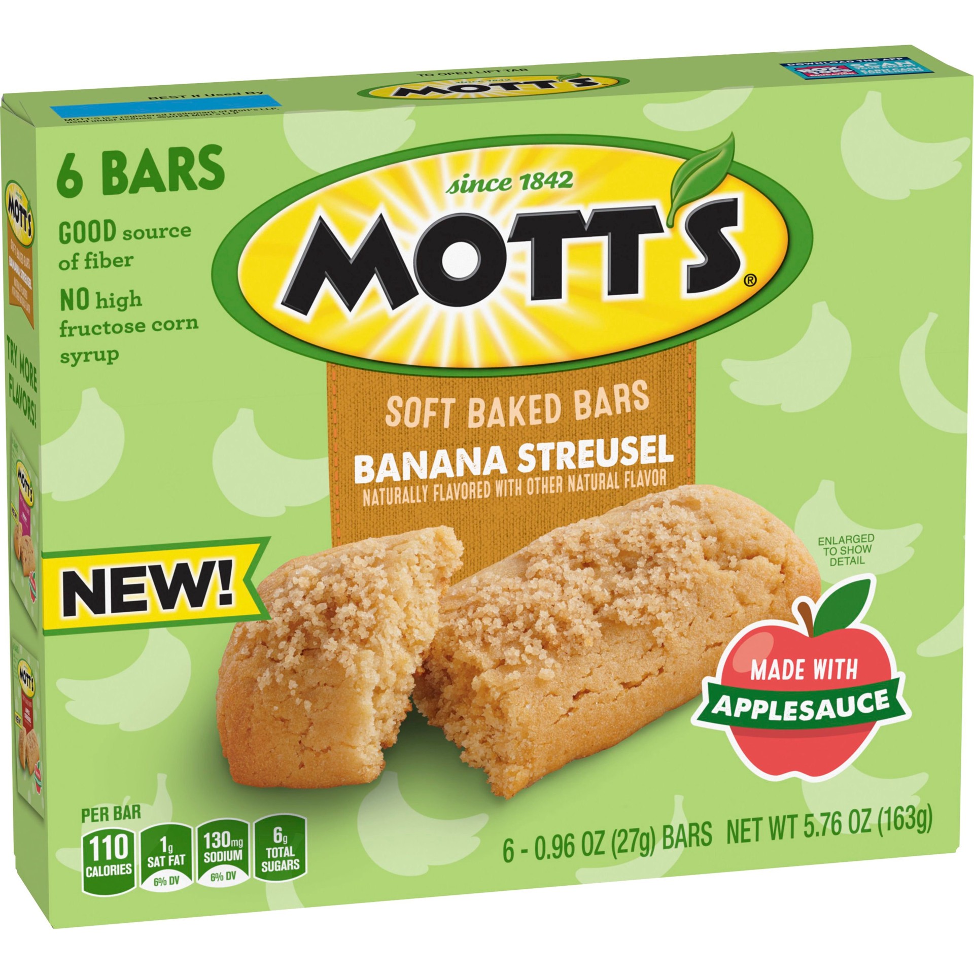slide 2 of 5, Mott's Soft Baked Bars, Banana Streusel, Made With Applesauce, 6 Count, 5.76 oz, 6 ct