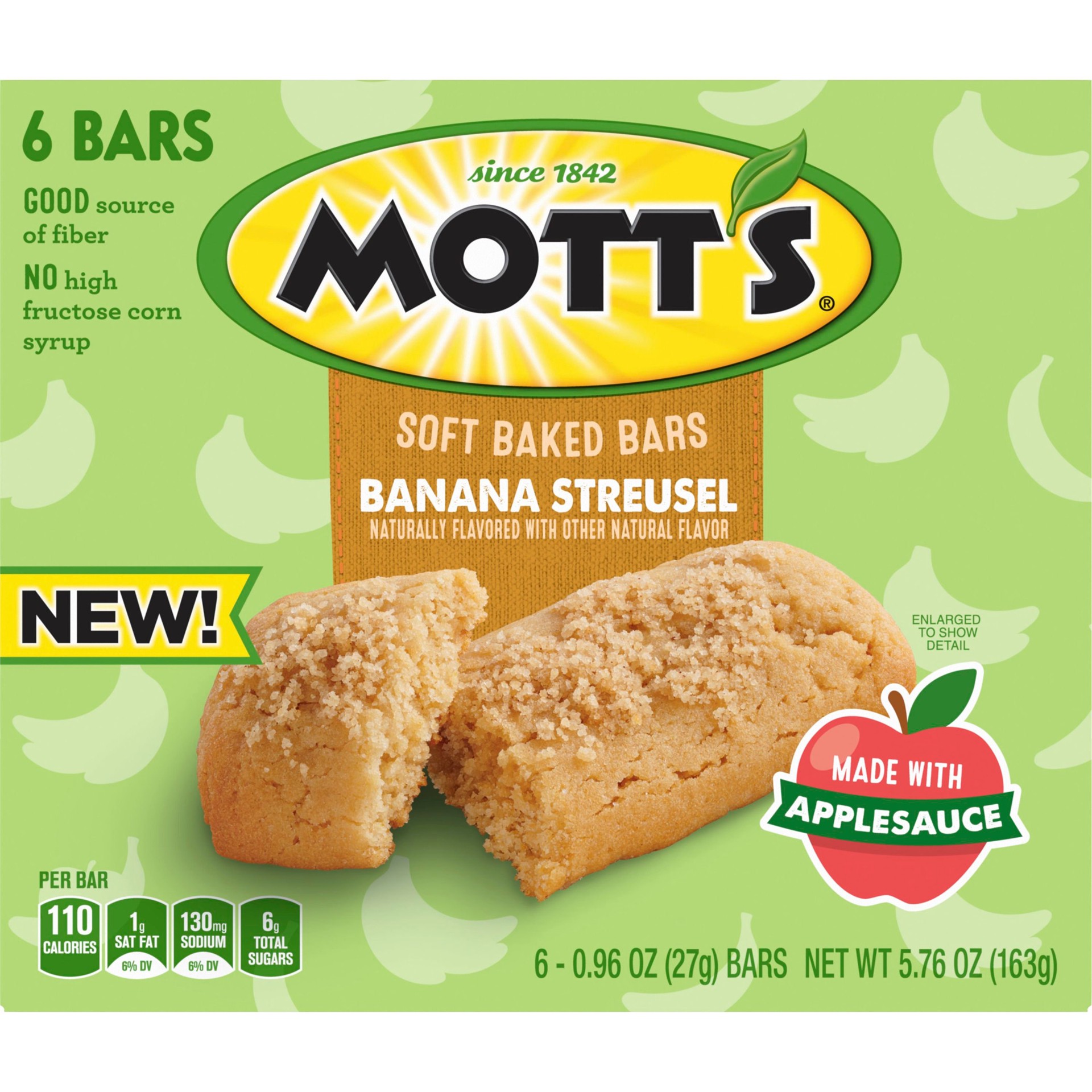 slide 4 of 5, Mott's Soft Baked Bars, Banana Streusel, Made With Applesauce, 6 Count, 5.76 oz, 6 ct
