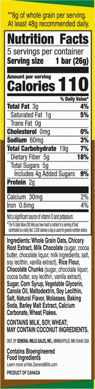 slide 5 of 5, Nature Valley Peanut-Free Chewy Granola Bars, Double Chocolate, Made in a Peanut Free Facility, 5 Bars, 4.6 oz, 5 ct