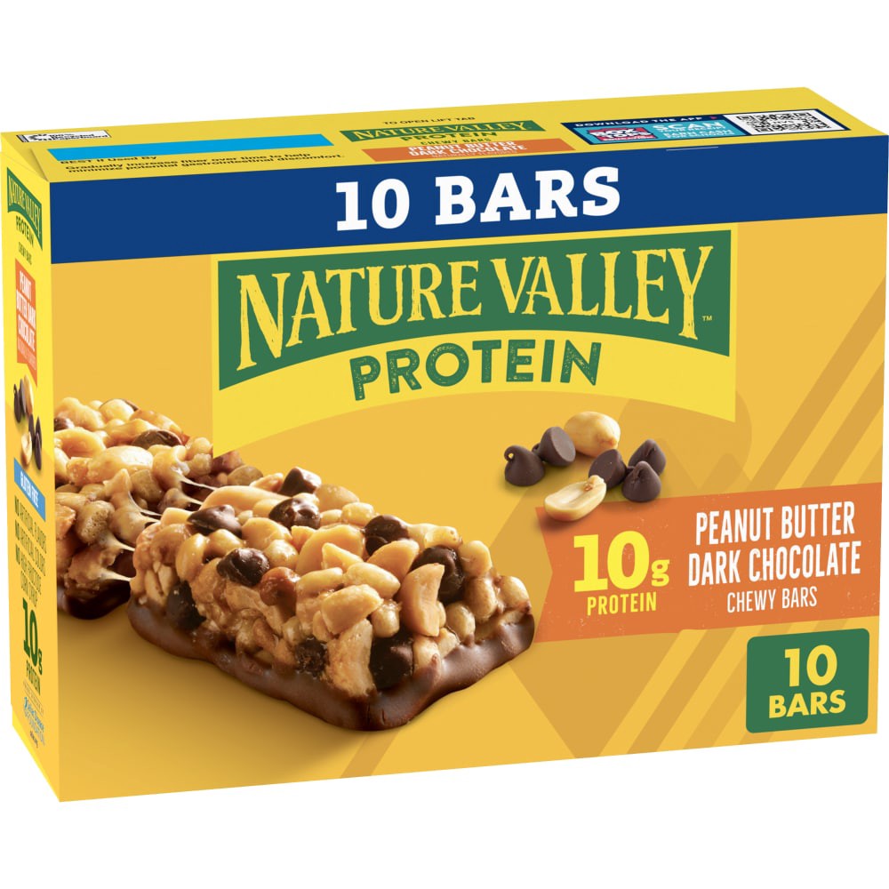 slide 2 of 6, Nature Valley Chewy Protein Granola Bars, Peanut Butter Dark Chocolate, 10 Bars, 14.2 OZ, 10 ct