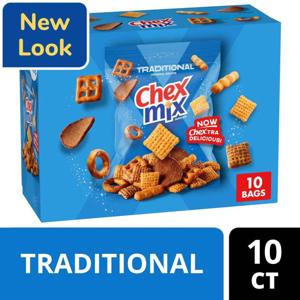 slide 3 of 6, Chex Mix Snack Mix, Traditional Original Recipe, Multipack, Pub Mix Snack Bags, 10 Ct, 17.5 oz, 10 ct