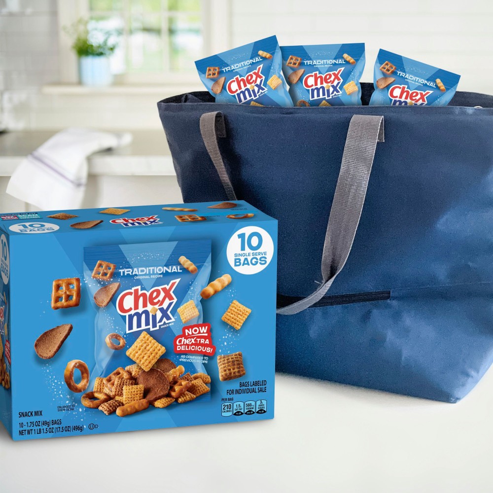 slide 5 of 6, Chex Mix Snack Mix, Traditional Original Recipe, Multipack, Pub Mix Snack Bags, 10 Ct, 17.5 oz, 10 ct