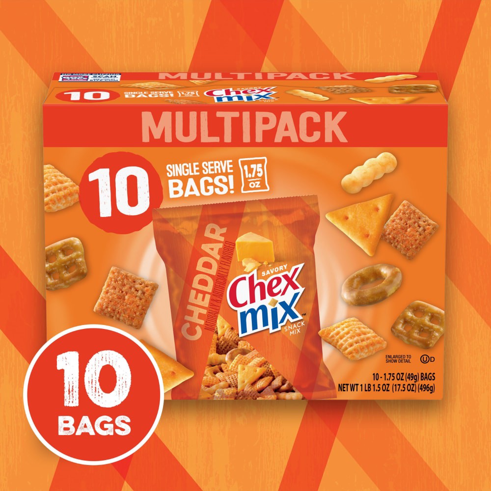 slide 4 of 6, Chex Mix Cheddar Snack Mix, Single Serve Snack Bags, Multipack, 10 Ct, 17.5 oz, 10 ct