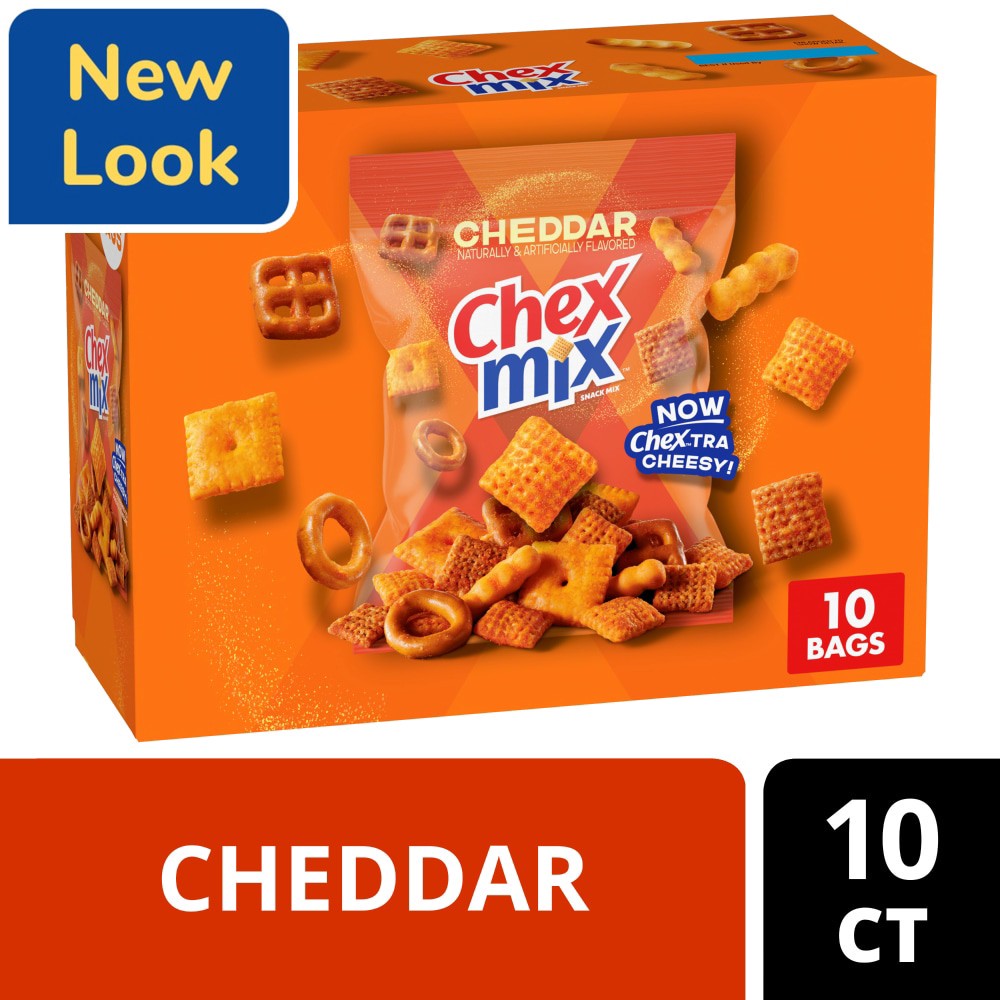 slide 6 of 6, Chex Mix Cheddar Snack Mix, Single Serve Snack Bags, Multipack, 10 Ct, 17.5 oz, 10 ct
