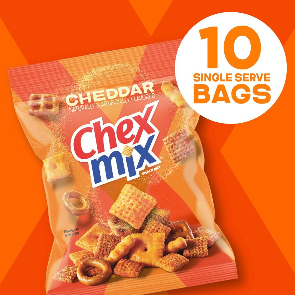 slide 3 of 6, Chex Mix Cheddar Snack Mix, Single Serve Snack Bags, Multipack, 10 Ct, 17.5 oz, 10 ct