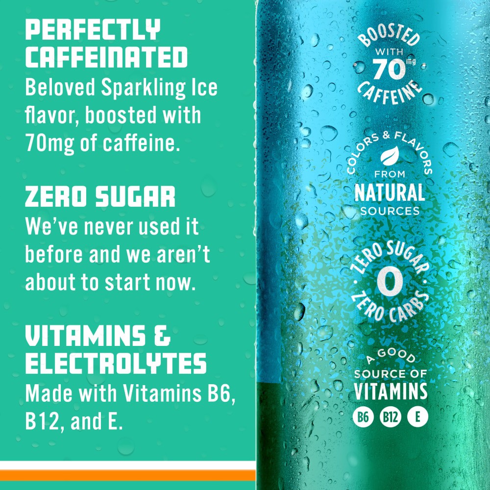slide 3 of 6, Sparkling ICE +Caffeine Zero Sugar Tropical Punch Sparkling Water 16 oz, 16 oz