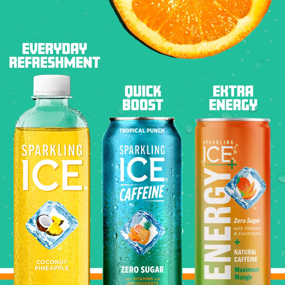 slide 5 of 6, Sparkling ICE +Caffeine Zero Sugar Tropical Punch Sparkling Water 16 oz, 16 oz