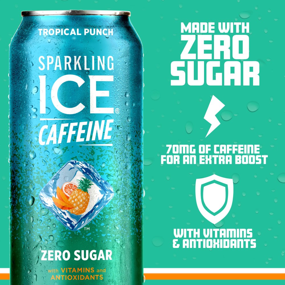 slide 4 of 6, Sparkling ICE +Caffeine Zero Sugar Tropical Punch Sparkling Water 16 oz, 16 oz