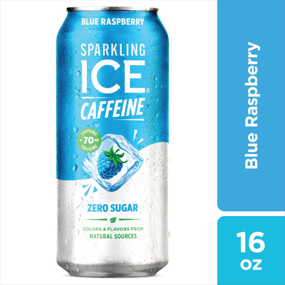 slide 4 of 4, Sparkling ICE +Caffeine Zero Sugar Blue Raspberry Sparkling Water 16 oz, 16 oz