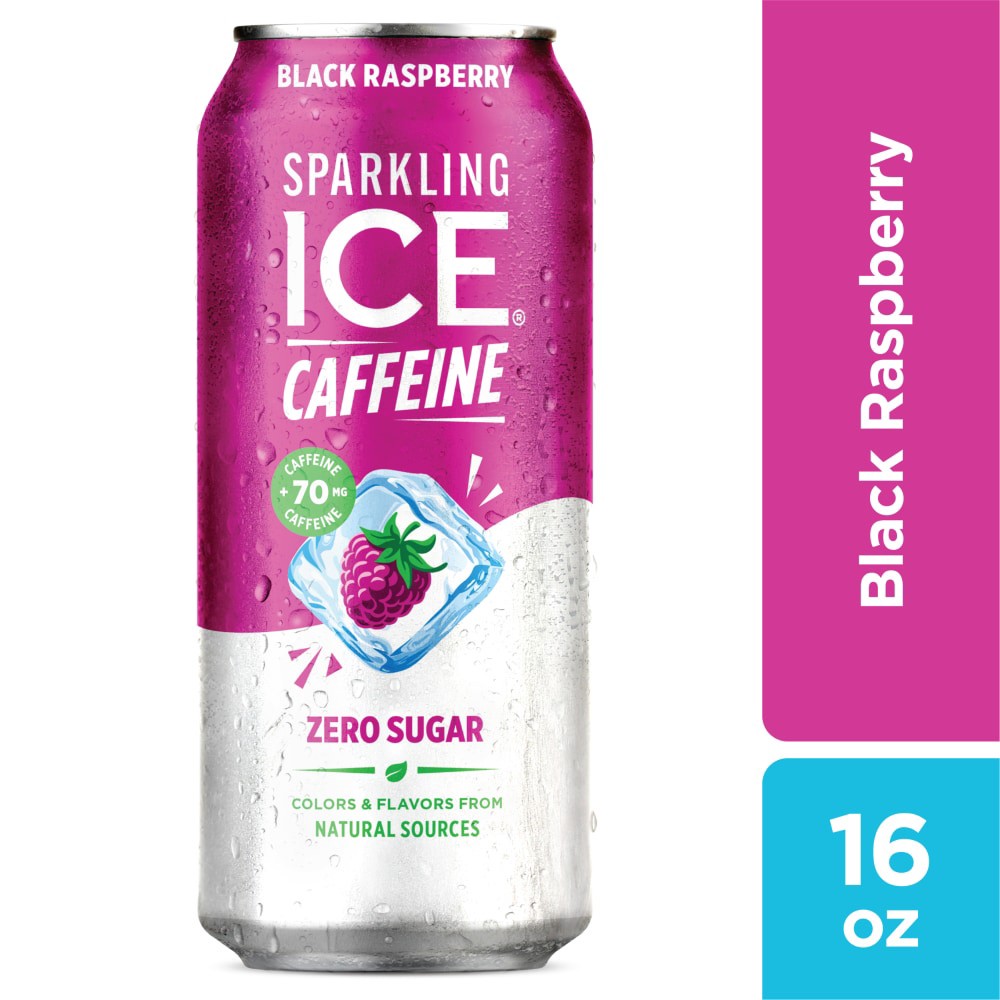 slide 2 of 4, Sparkling ICE +Caffeine Zero Sugar Black Raspberry Flavored Sparkling Water 16 fl oz, 16 oz