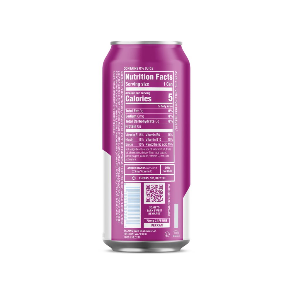 slide 4 of 4, Sparkling ICE +Caffeine Zero Sugar Black Raspberry Flavored Sparkling Water 16 fl oz, 16 oz