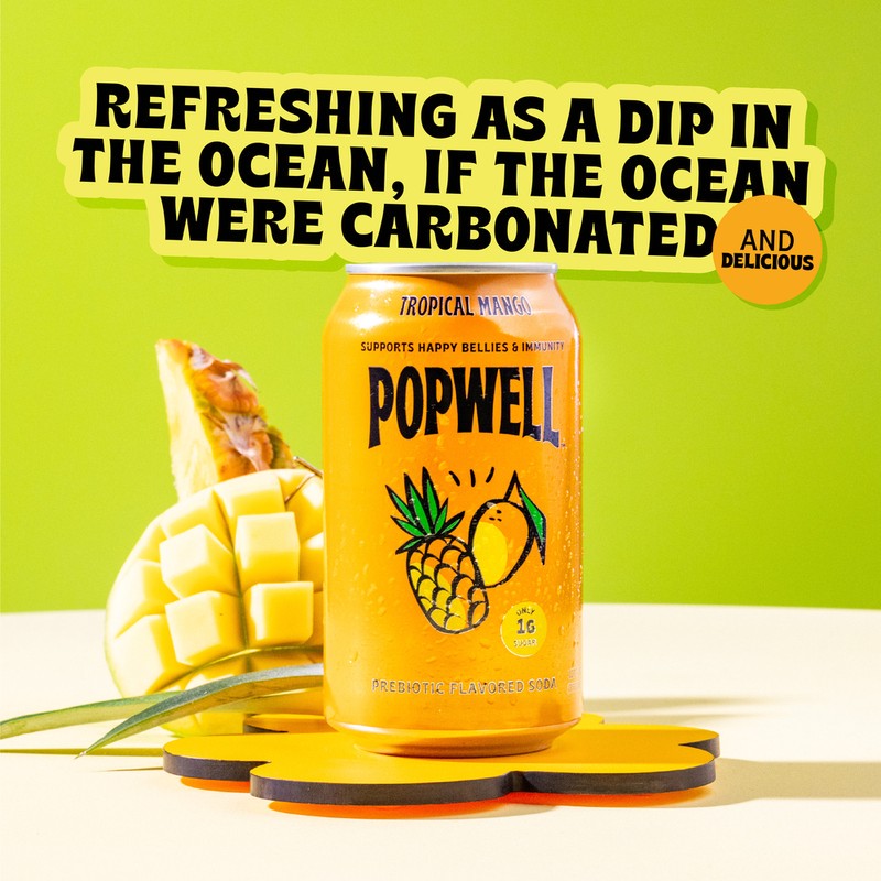slide 2 of 4, Popwell Tropical Mango Prebiotic Soda 12 fl oz, 12 fl oz