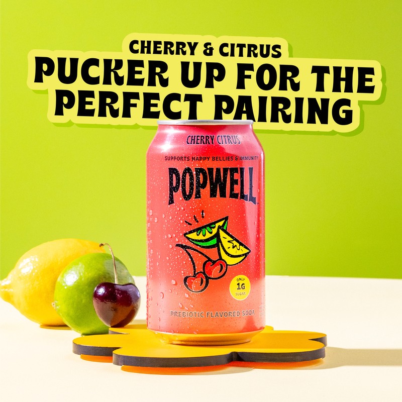 slide 3 of 4, Popwell Cherry Citrus Prebiotic Soda 12 fl oz, 12 fl oz