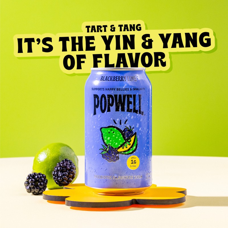 slide 4 of 4, Popwell Blackberry Lime Prebiotic Soda 12 fl oz, 12 fl oz
