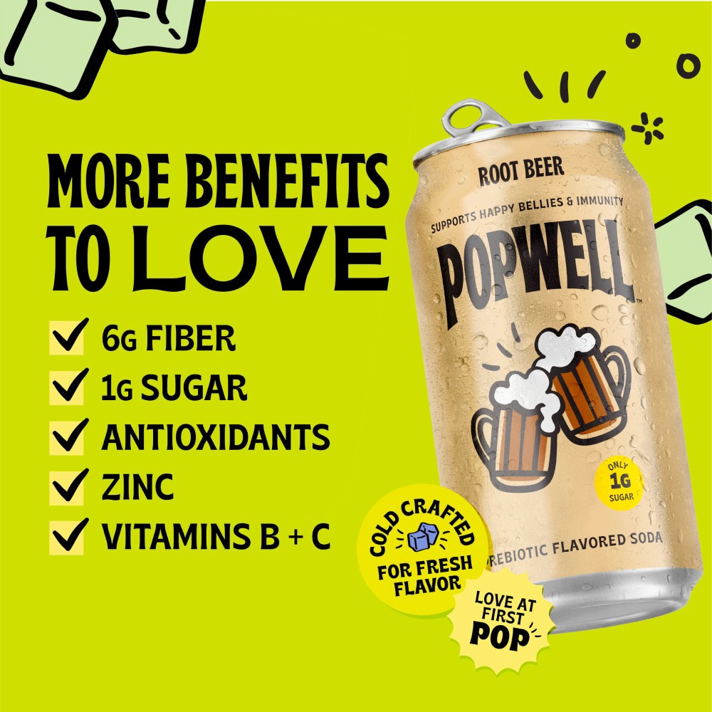 slide 3 of 5, Popwell™ Root Beer Prebiotic Soda Can, 7.5 fl oz