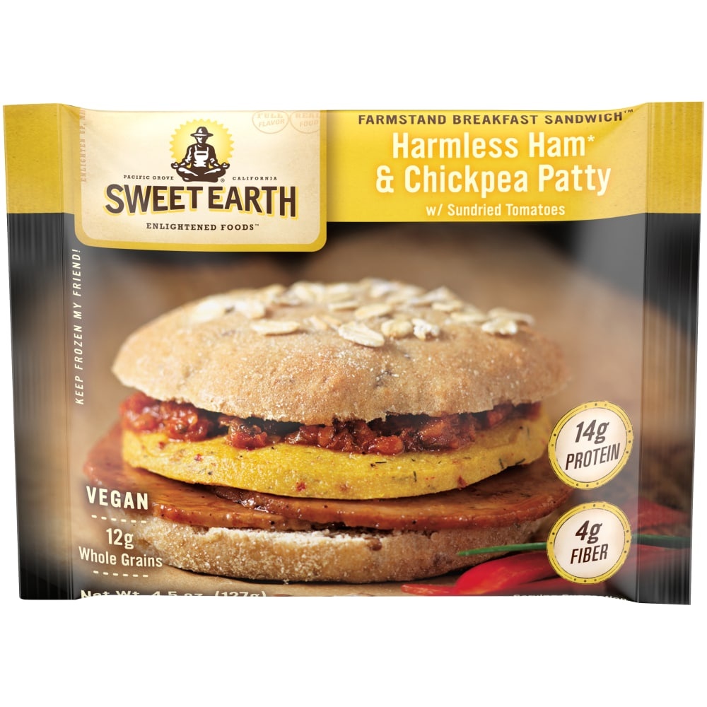 slide 1 of 1, Sweet Earth Vegan Harmless Ham & Chickpea Patty Farmstand Breakfast Sandwich, 4.5 oz