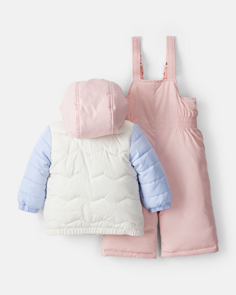 slide 3 of 5, Carter's Baby Girl 2-Piece Color Block Hooded Snowsuit Jacket & Bib Set White/Pink 24M, 2 pc