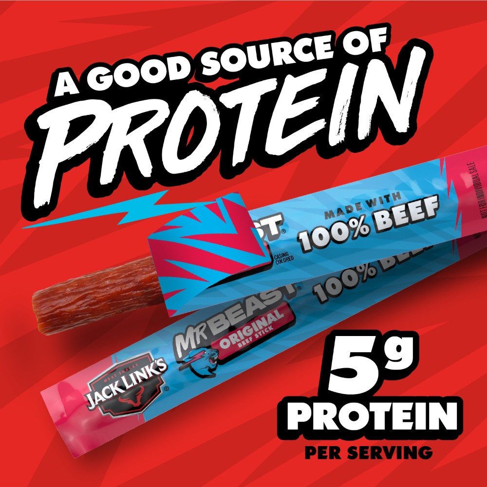 slide 5 of 6, Jack Link's's x MrBeast Original Beef Sticks, 9.2 oz, 10 Pack of 0.92 oz Meat Sticks, 9.2 oz