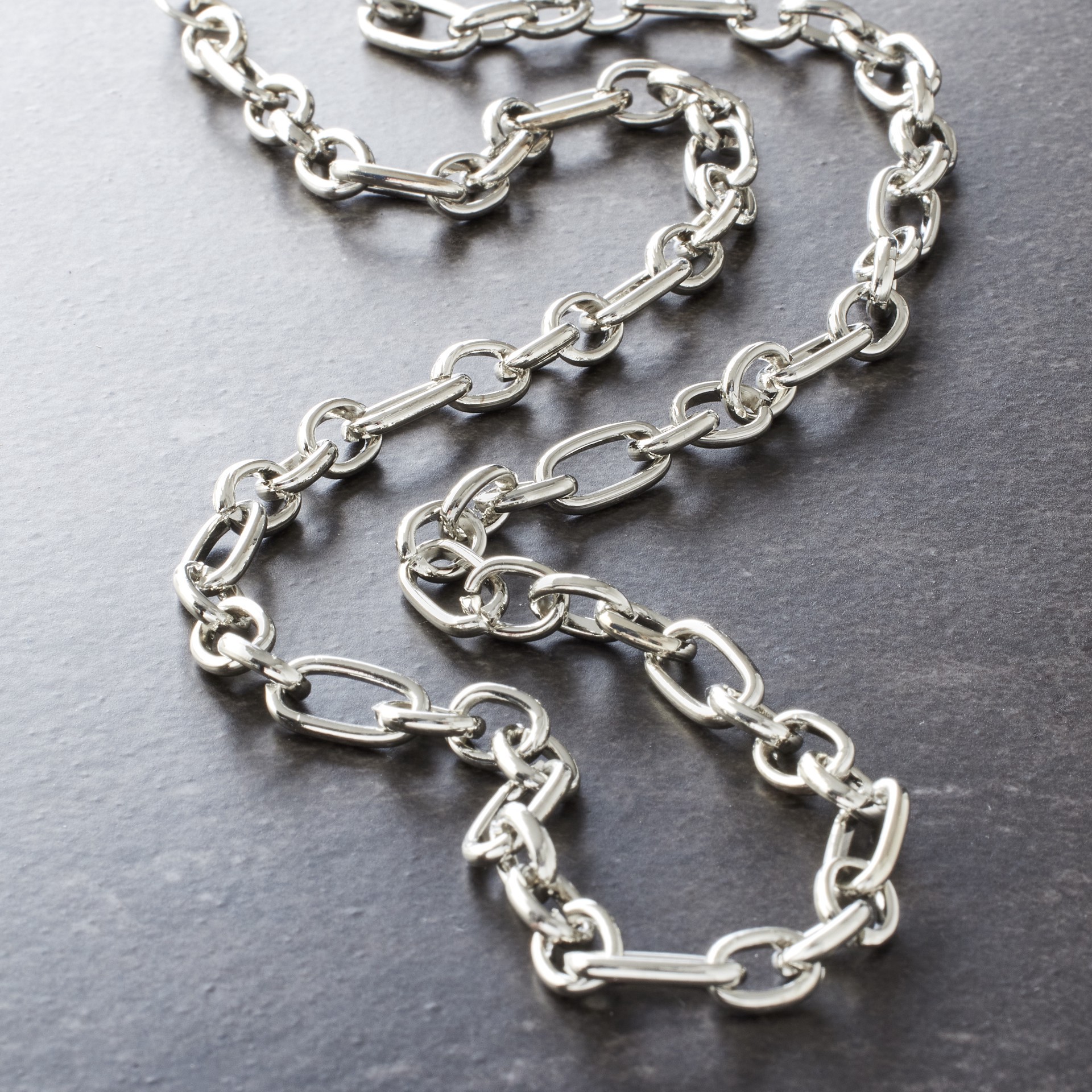 slide 3 of 3, Thin Round Rhodium Chain By Bead Landing, 24 in