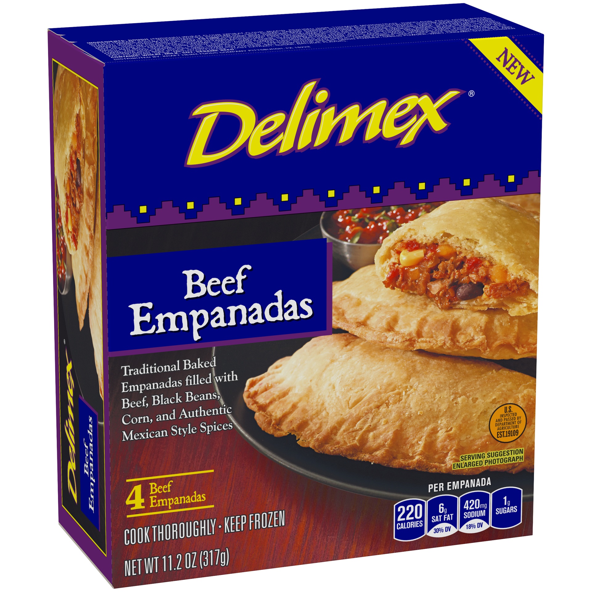 slide 2 of 6, Delimex Beef Empanadas, Frozen Appetizer, 11.2 oz