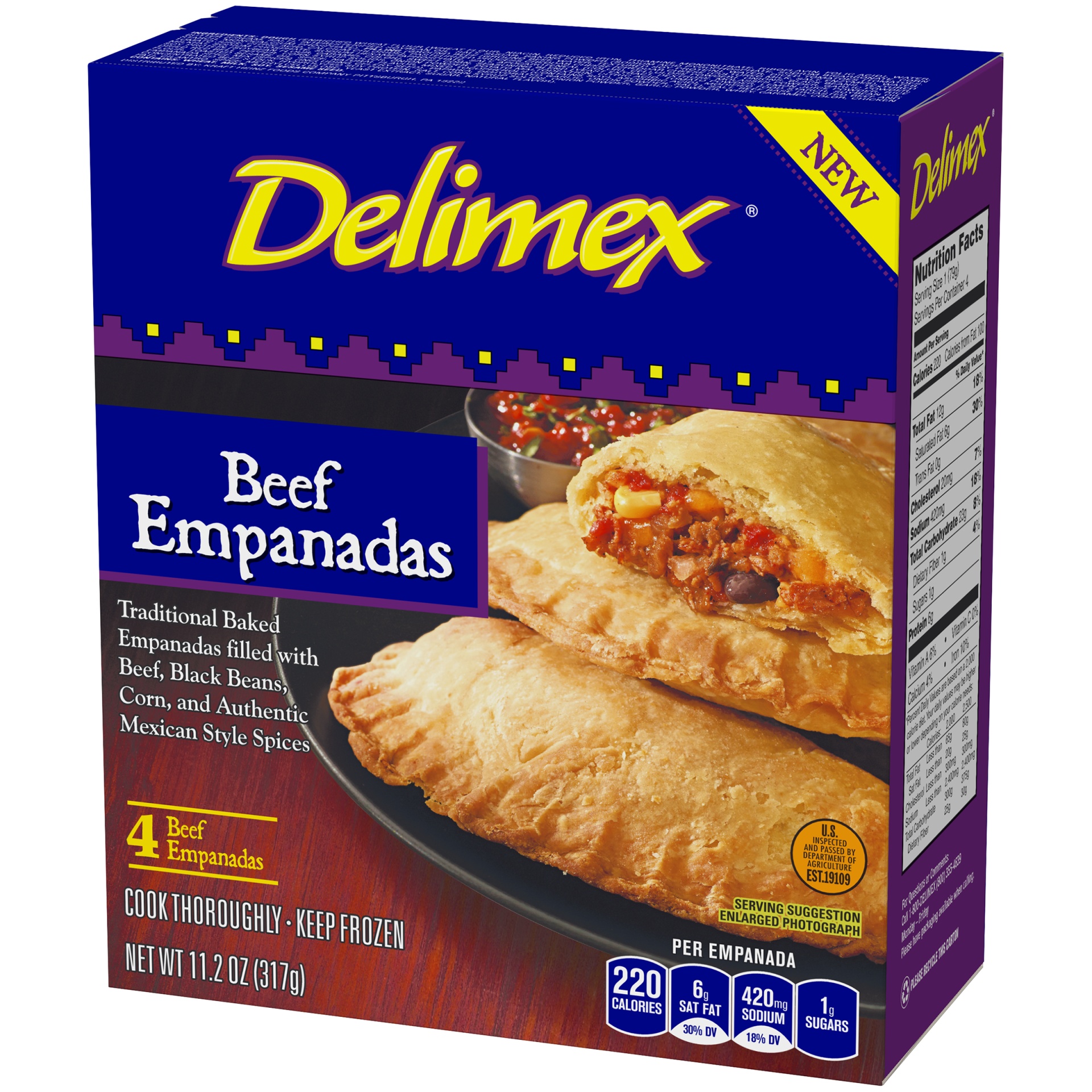 slide 3 of 6, Delimex Beef Empanadas, Frozen Appetizer, 11.2 oz