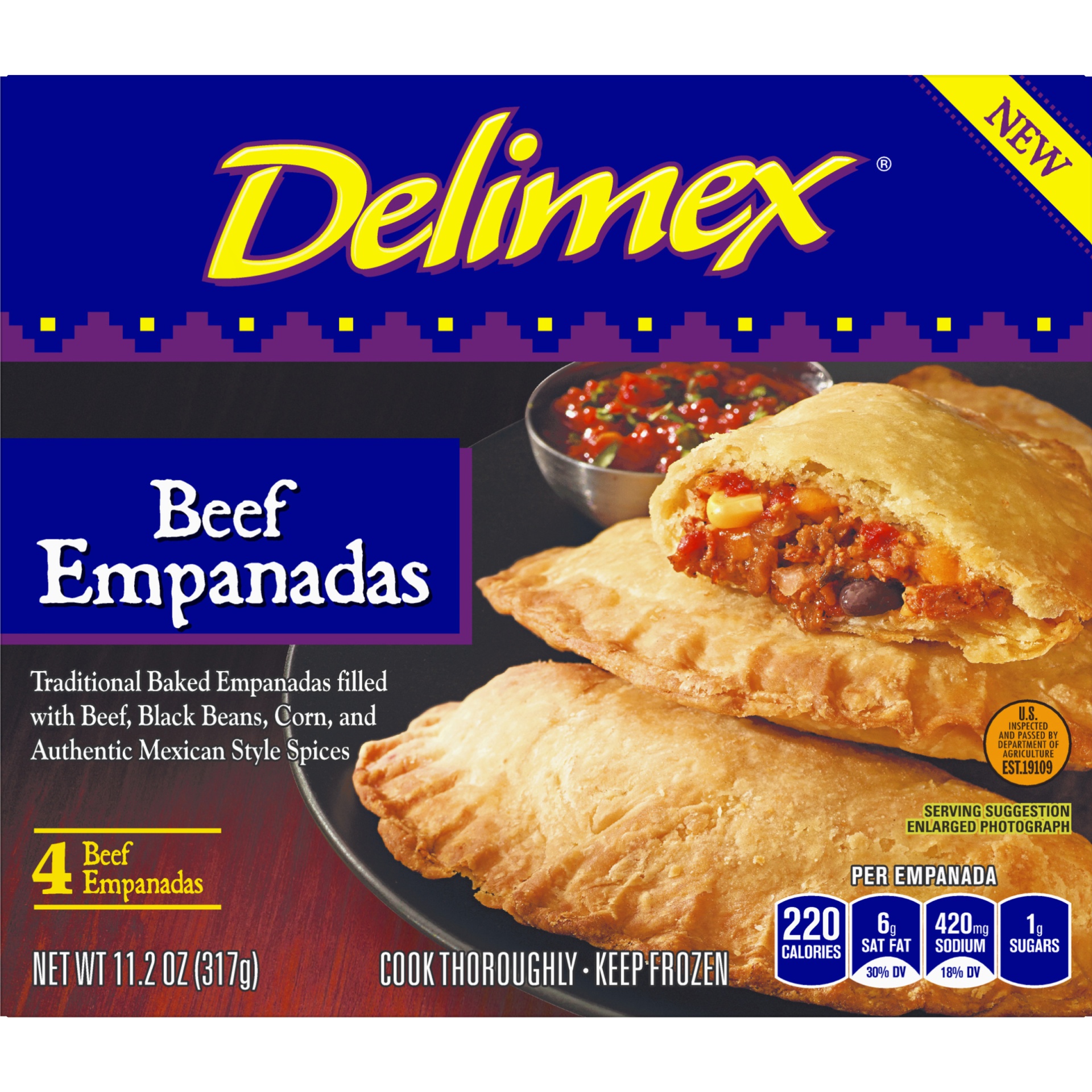 slide 4 of 6, Delimex Beef Empanadas, Frozen Appetizer, 11.2 oz