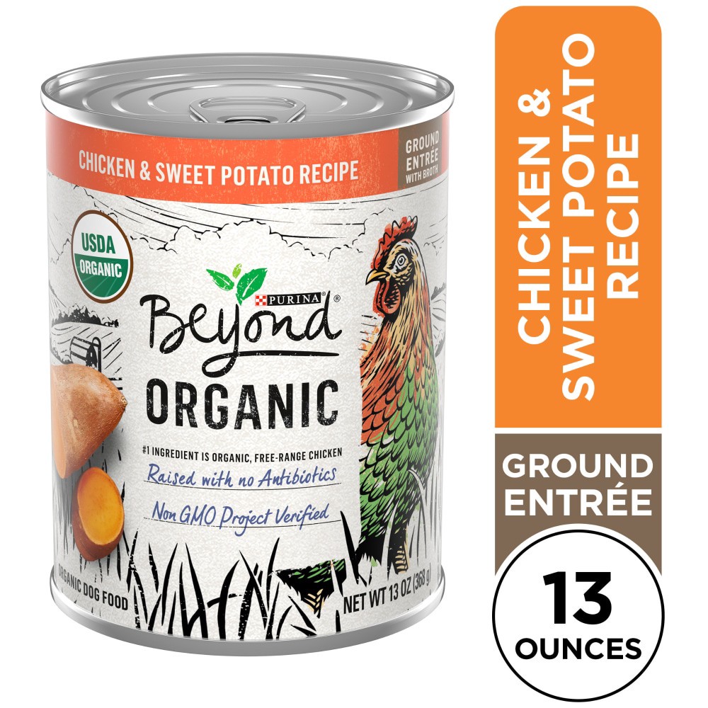 slide 3 of 3, Beyond Purina Beyond Organic Wet Dog Food, Organic Chicken & Sweet Potato Adult Recipe Ground Entrée With Broth, 13 oz