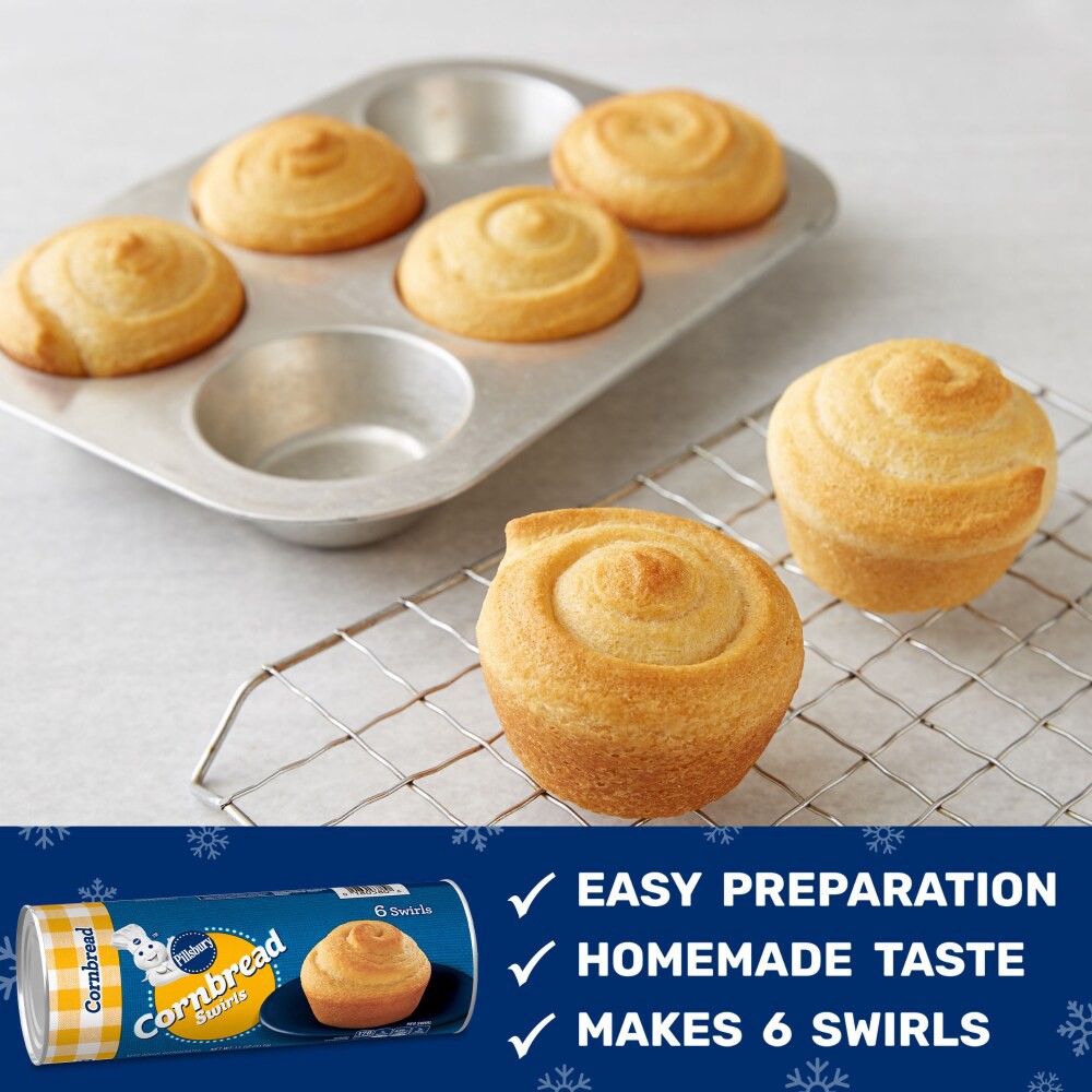 slide 6 of 6, Pillsbury Cornbread Swirls, 6 Ct, Refrigerated Canned Dough, 11 oz, 6 ct