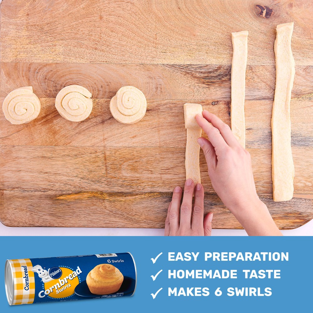 slide 5 of 6, Pillsbury Cornbread Swirls, 6 Ct, Refrigerated Canned Dough, 11 oz, 6 ct