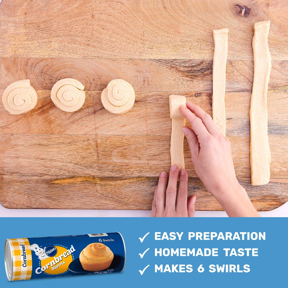 slide 5 of 6, Pillsbury Cornbread Swirls, 6 Ct, Refrigerated Canned Dough, 11 oz, 6 ct