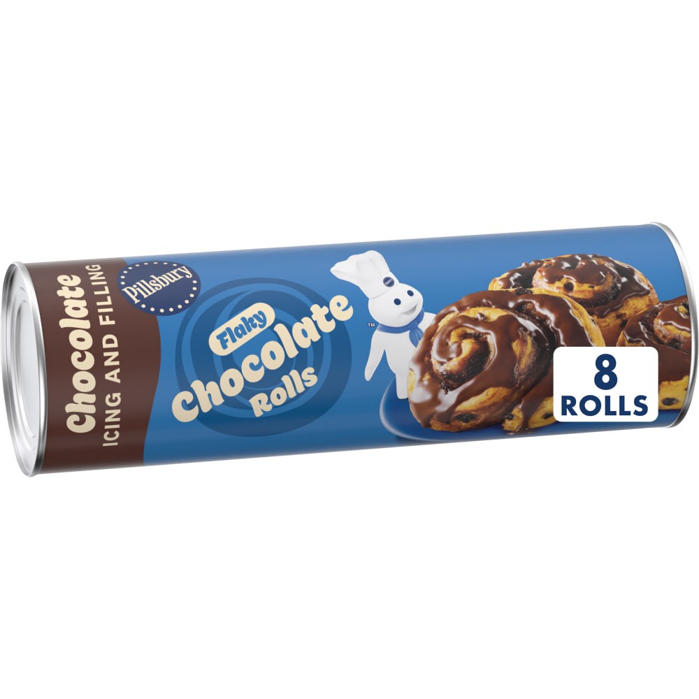 slide 6 of 6, Pillsbury Flaky Chocolate Rolls with Icing, Refrigerated Canned Pastry Dough, 8 Ct, 13.9 oz, 8 ct