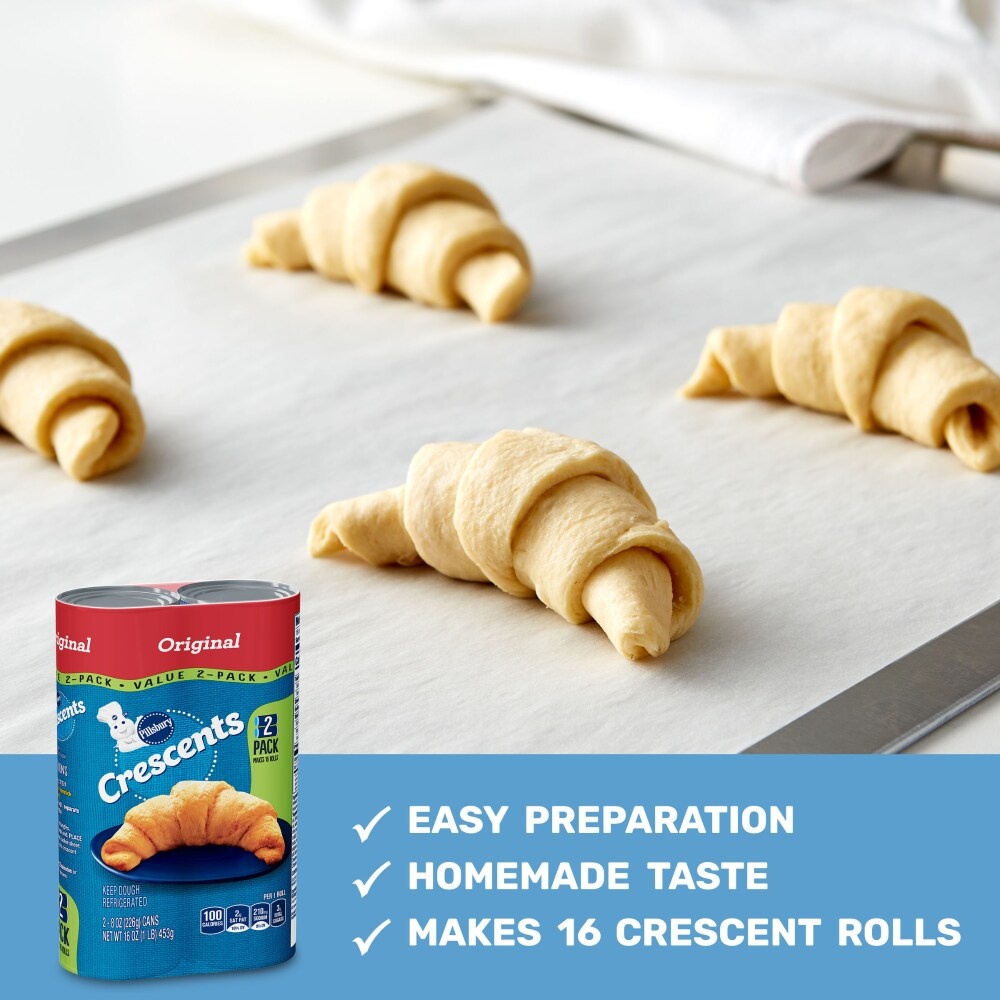 slide 2 of 6, Pillsbury Crescent Rolls, Original Refrigerated Canned Pastry Dough, Value 2-Pack, 16 Rolls, 16 oz, 2 ct