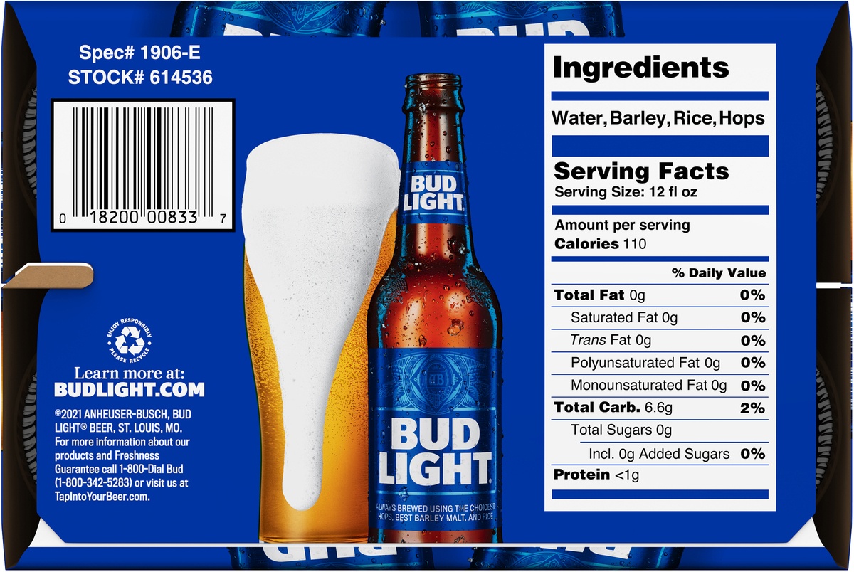 slide 5 of 6, Bud Light Beer  6 pk / 12 fl oz Bottles, 6 ct; 12 fl oz